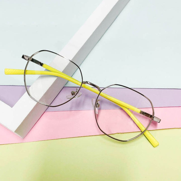 CCspace Unisex Youth Full Rim Polygon Alloy Eyeglasses 56567 Full Rim CCspace C6BrightSilver