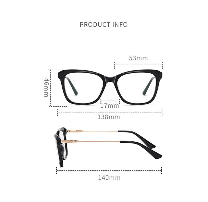 CCspace Women's Full Rim Square Cat Eye Spring Hinge Acetate Alloy Eyeglasses 56241 Full Rim CCspace