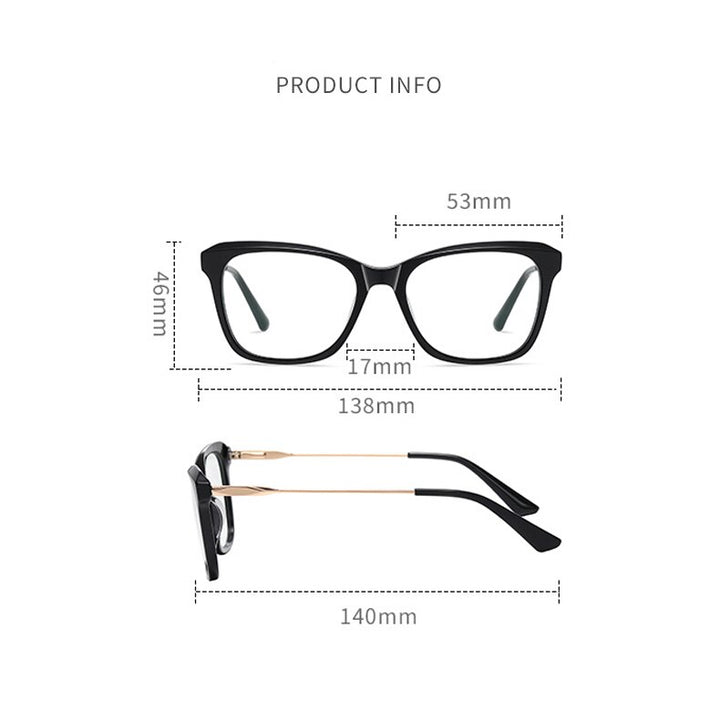 CCspace Women's Full Rim Square Cat Eye Spring Hinge Acetate Alloy Eyeglasses 56241 Full Rim CCspace