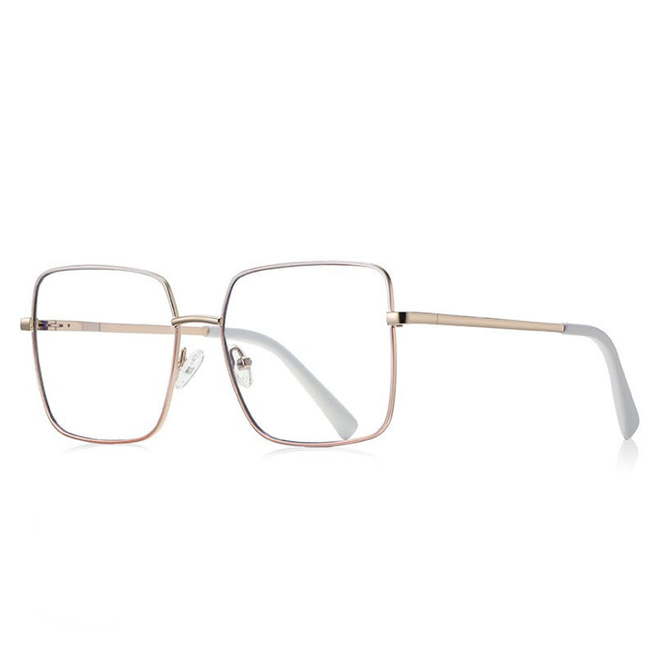 CCspace Unisex Full Rim Square Spring Hinge Alloy Eyeglasses 56270 Full Rim CCspace C5PinkWhite