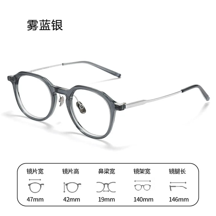 Bclear Unisex Full Rim Polygon Round Acetate Titanium Eyeglasses 298112