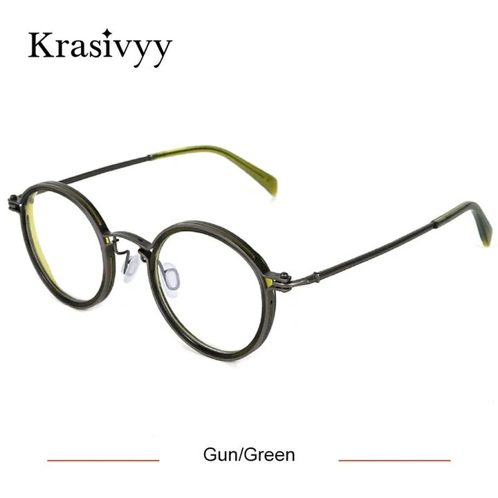 Krasivyy Men's Full Rim Round Titanium Acetate Eyeglasses Kr5860 Full Rim Krasivyy Gun Green CN 