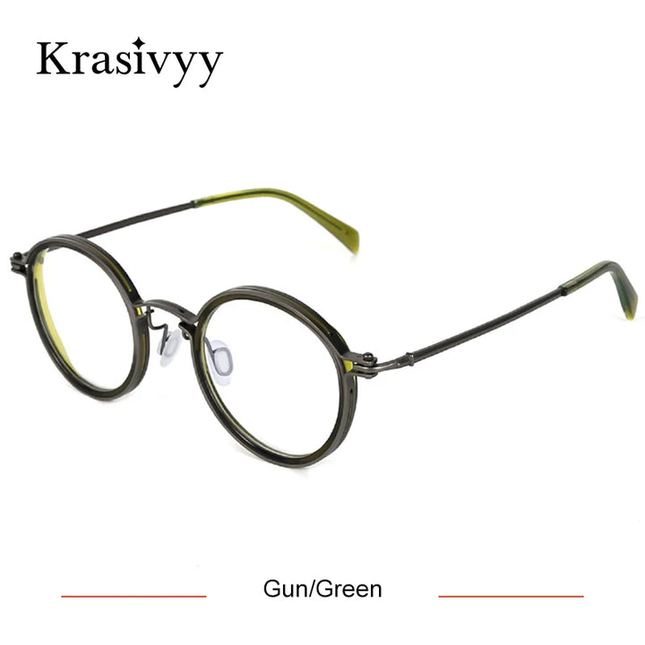 Krasivyy Men's Full Rim Round Acetate Titanium Eyeglasses 55860