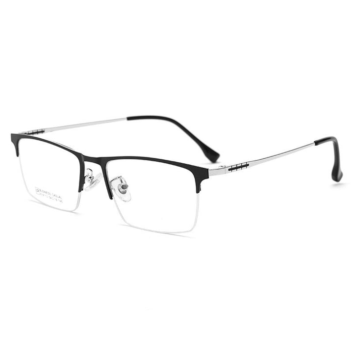 Yimaruili Men's Semi Rim Large Square Alloy Eyeglasses K9113 Semi Rim Yimaruili Eyeglasses Black Silver  