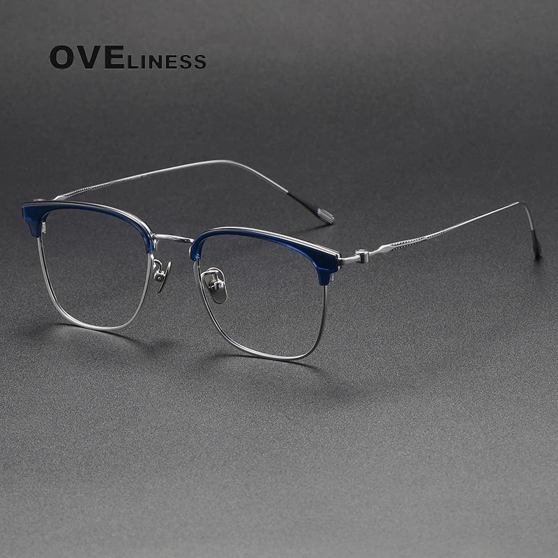 Oveliness Unisex Full Rim Square Acetate Titanium Eyeglasses 80897 Full Rim Oveliness blue silver  