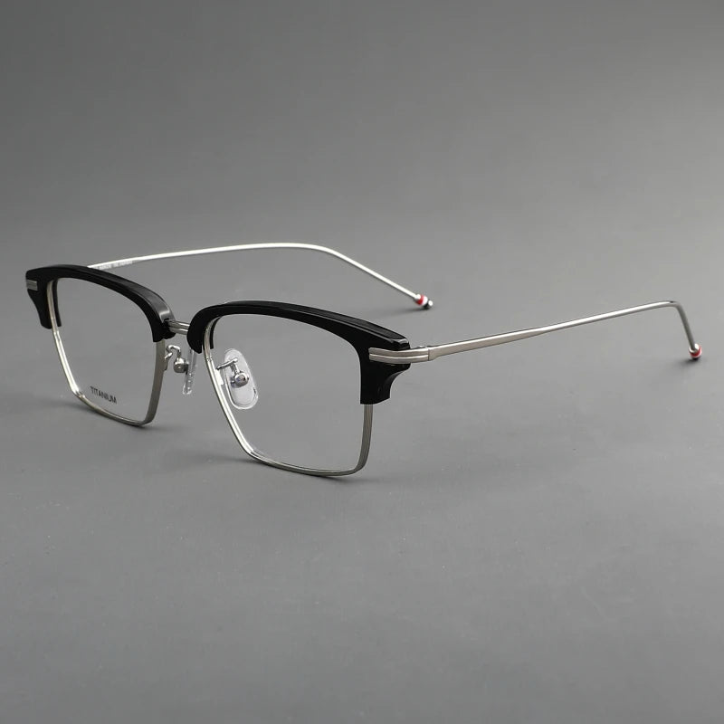Black Mask Unisex Full Rim Big Square Acetate Titanium Eyeglasses 55422