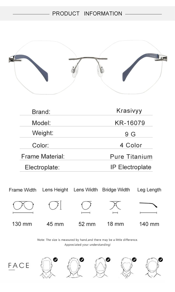 Krasivyy Women's Rimless Polygon Round Titanium Eyeglasses 16079 Rimless Krasivyy