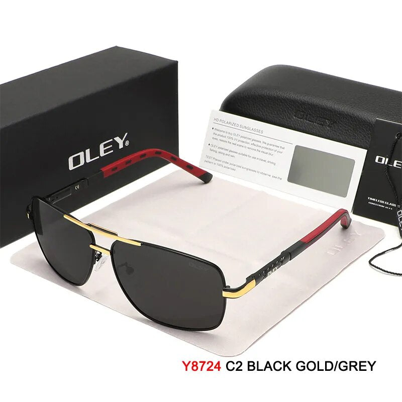 Oley Men's Full Rim Oval Aluminum Magnesium Polarized Sunglasses Y8724 Sunglasses Oley Y8724 C2BOX OLEY
