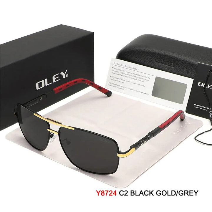 Oley Men's Full Rim Oval Aluminum Magnesium Polarized Sunglasses Y8724 Sunglasses Oley Y8724 C2BOX OLEY
