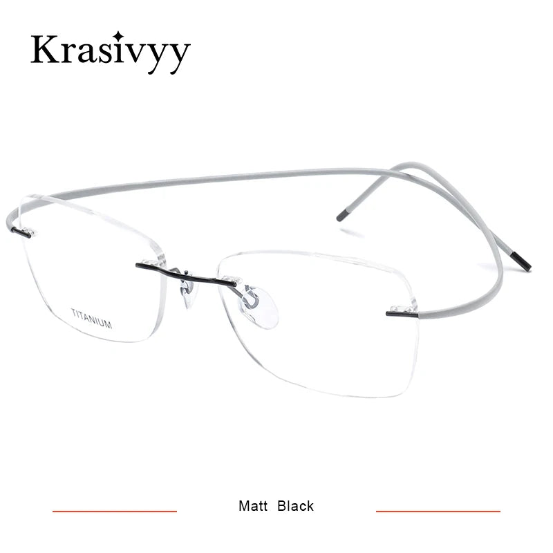 Krasivyy Unisex Rimless Oval Titanium Eyeglasses 1615 Rimless Krasivyy Matt Black