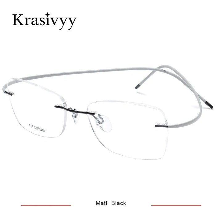 Krasivyy Unisex Rimless Oval Titanium Eyeglasses 1615 Rimless Krasivyy Matt Black