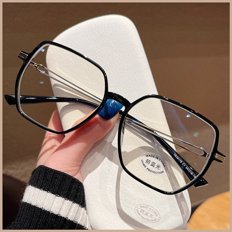 CCspace Unisex Full Rim Polygon Square Tr 90 Titanium Eyeglasses 55886 Full Rim CCspace Black China