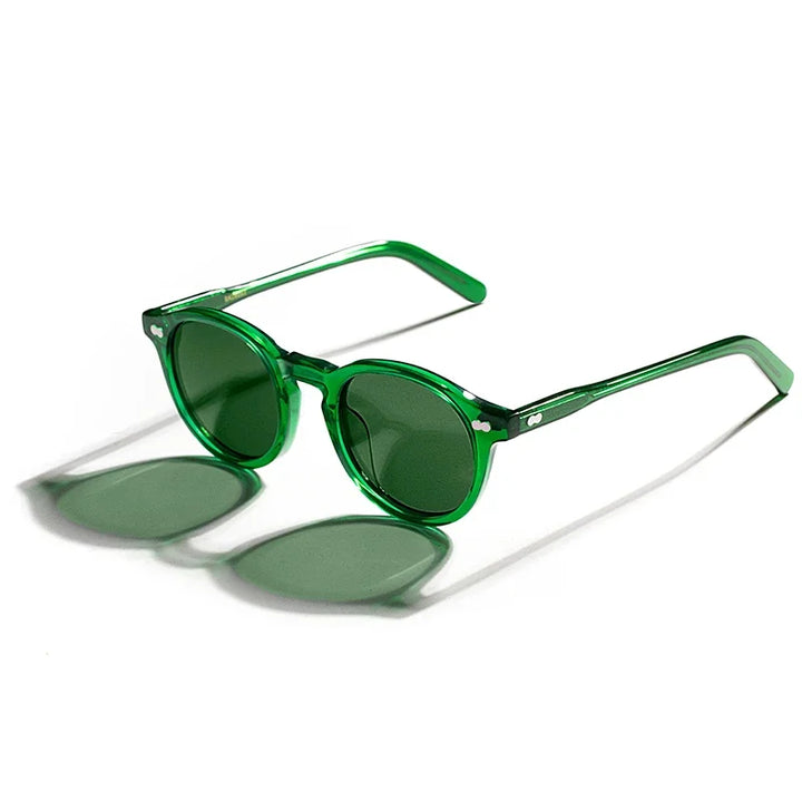 Hewei Unisex Full Rim Round Acetate Polarized Sunglasses 5166 Sunglasses Hewei green vs green Other 