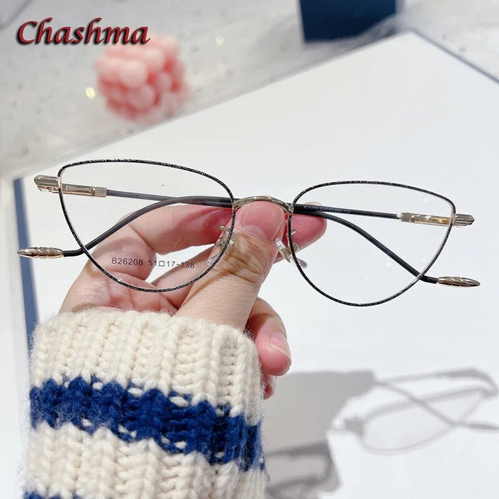 Chashma Ochki Women's Full Rim Cat Eye Stainless Steel Eyeglasses 26208 Full Rim Chashma Ochki Black Gold  