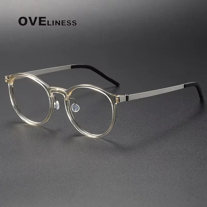 Oveliness Men's Full Rim Round Acetate Titanium Eyeglasses 71836