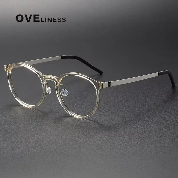 Oveliness Men's Full Rim Round Acetate Titanium Eyeglasses 71836
