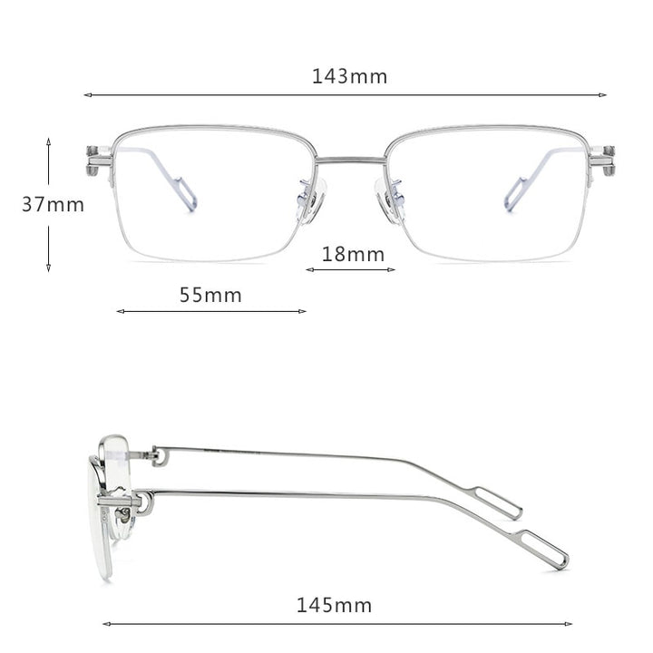 Hdcrafter Men's Semi Rim Square Titanium Alloy Eyeglasses 150258 Semi Rim Hdcrafter Eyeglasses