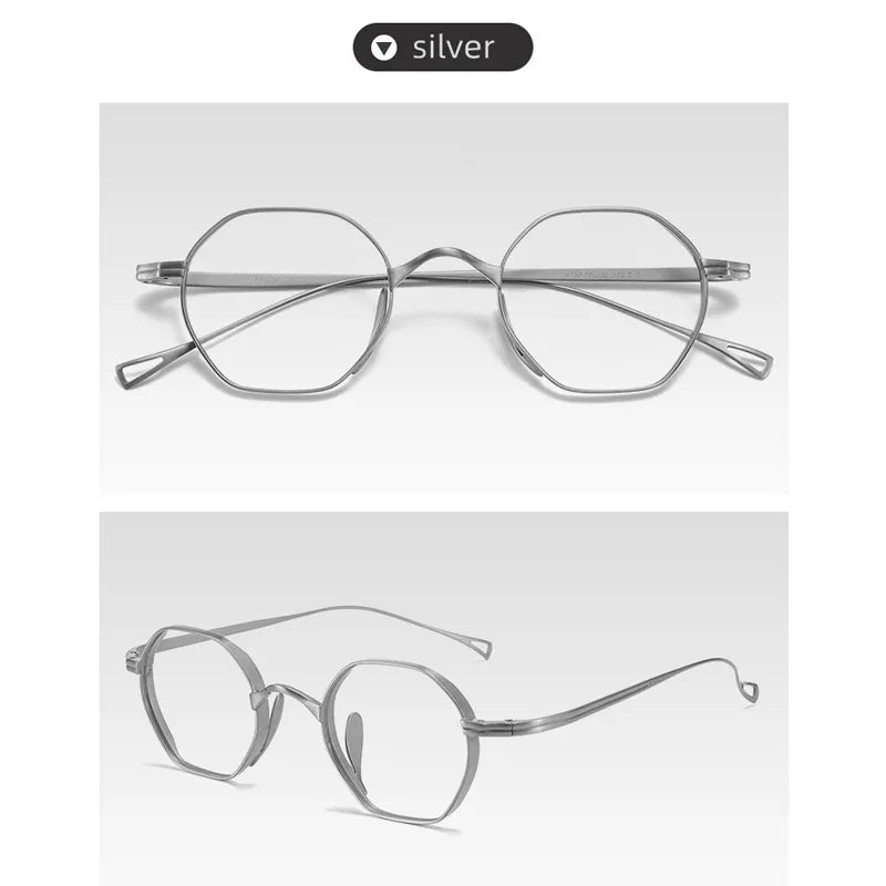 Kocolior Unisex Full Rim Small Polygon Titanium Hyperopic Reading Glasses K152 Reading Glasses Kocolior Silver +25