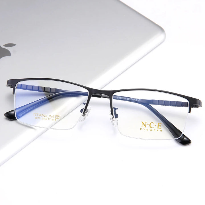 Reven Jate Men's Semi Rim Square Titanium Eyeglasses 65011