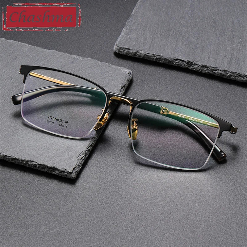 Chashma Men's Full Rim Square Titanium Horn Temple Eyeglasses 52335