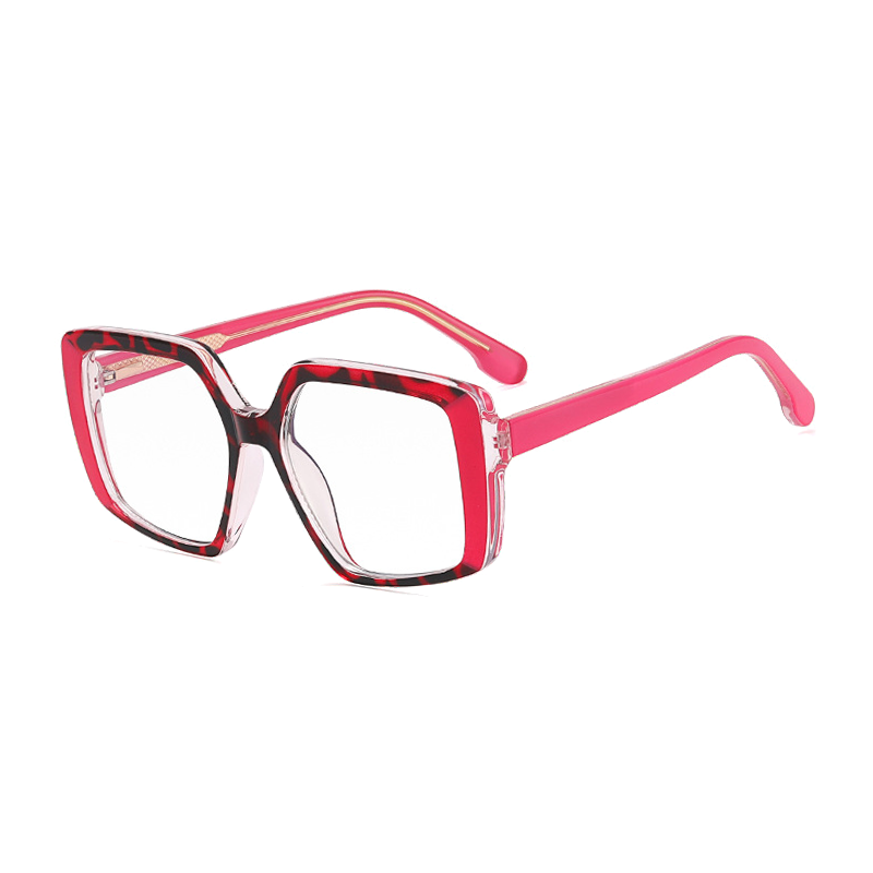 Ralferty Women's Full Rim Oversized Square Tr 90 Eyeglasses F82092 Full Rim Ralferty China C4 Rose Pink 