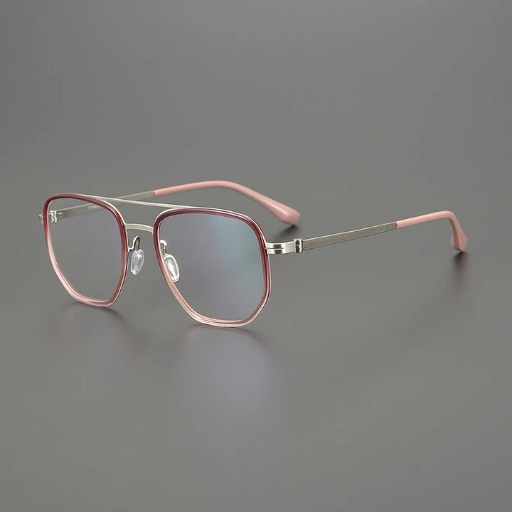 Gatenac Unisex Full Rim Square Double Bridge Acetate Titanium Eyeglasses 31567