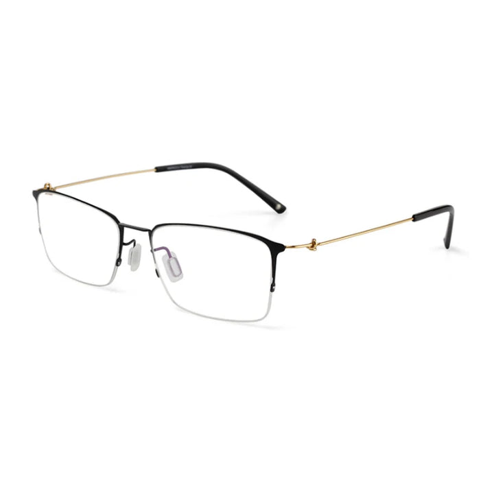 Black Mask Unisex Semi Rim Square Screwless Titanium Eyeglasses 68203