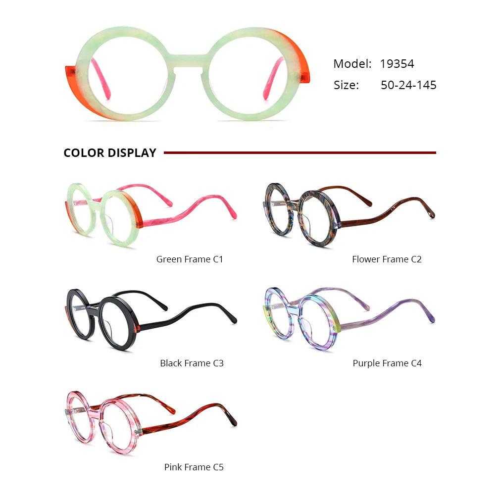 Nobler Unisex Full Rim Round Wide Edge Acetate Eyeglasses 9354 Full Rim Nobler