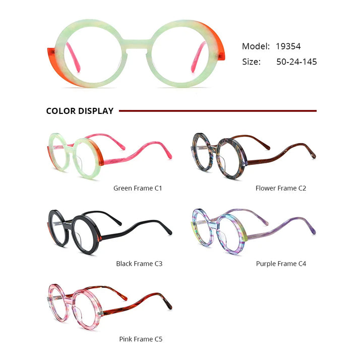 Nobler Unisex Full Rim Round Wide Edge Acetate Eyeglasses 9354 Full Rim Nobler