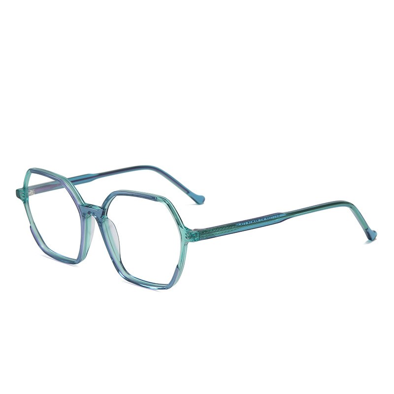 CCspace Unisex Full Rim Polygon Acetate Fiber Spring Hinge Eyeglasses 55992 Full Rim CCspace C4BlueGreen