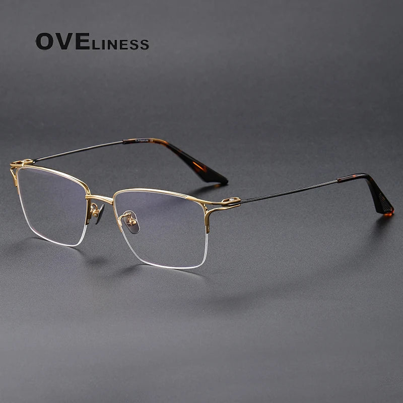 Oveliness Unisex Semi Rim Square Titanium Eyeglasses 8002 Semi Rim Oveliness gold  