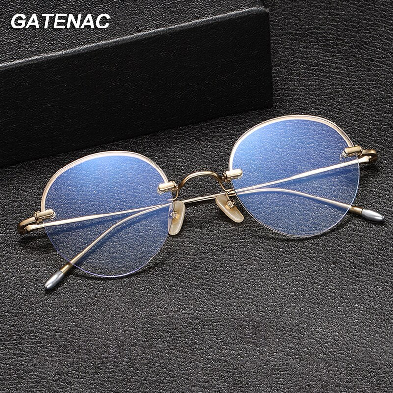 Gatenac Unisex Rimless Round Titanium Eyeglasses Gxyj1038 Rimless Gatenac
