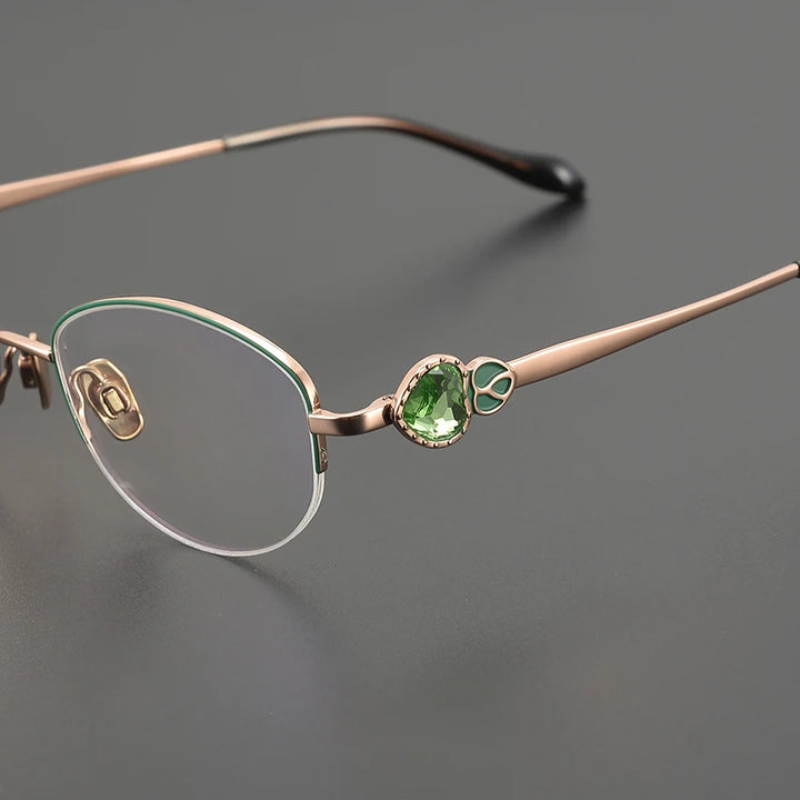 Nobler Women's Semi Rim Small Oval Square Titanium Eyeglasses 16123 Semi Rim Nobler