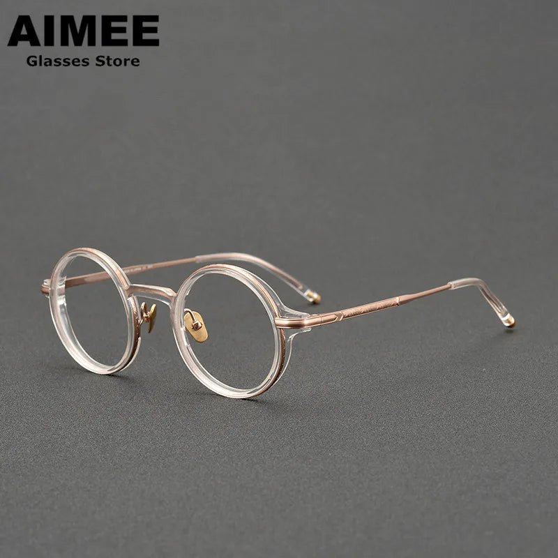 Aimee Women's Full Rim Round Acetate Titanium Eyeglasses 48136