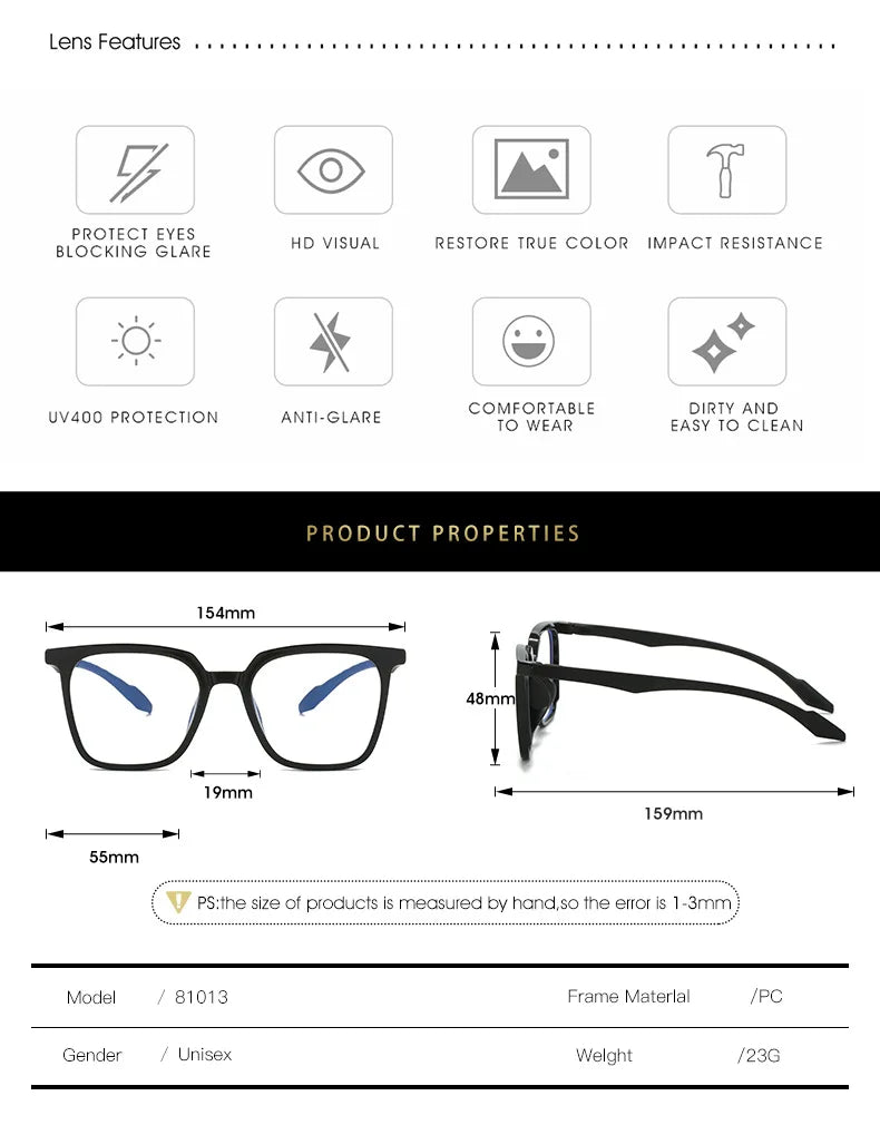Kocolior Unisex Full Rim Large Square Acetate Hyperopic Reading Glasses 81013 Reading Glasses Kocolior