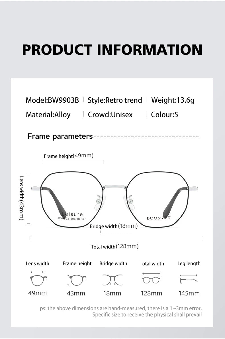 Vicky Unisex Youth's Full Rim Polygon Titanium Reading Glasses 629903