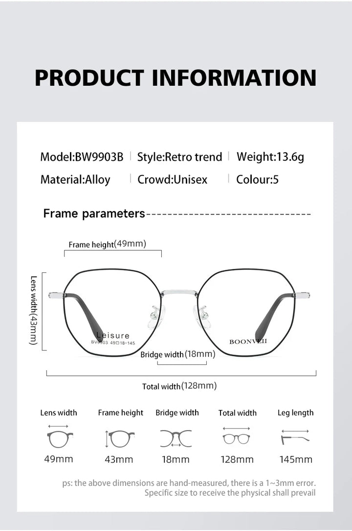 Vicky Unisex Youth's Full Rim Polygon Titanium Reading Glasses 629903