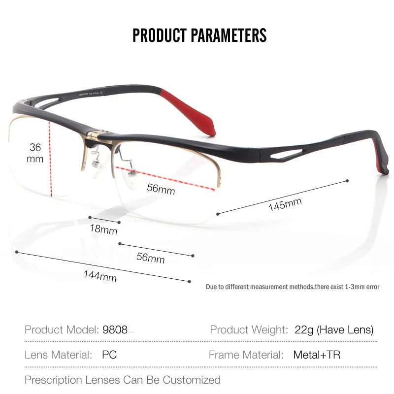 Muzz Unisex Semi Rim Square Alloy Tr 90 Flip Up Sport Eyeglasses M9808 Semi Rim Muzz