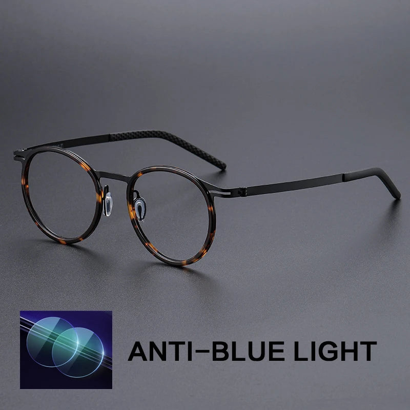Gatenac Unisex Full Rim Round Titanium Acetate Reading Glasses G698010