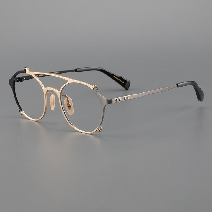 Gatenac Unisex Full Rim Round Double Bridge Titanium Eyeglasses Gxyj1026 Full Rim Gatenac Black Gold