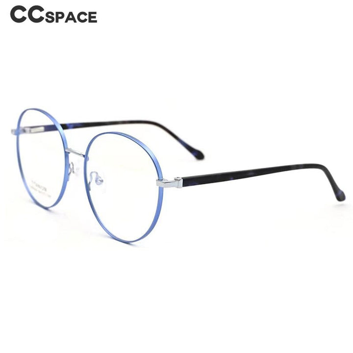 CCspace Unisex Full Rim Round Titanium Alloy Acetate Eyeglasses 56090 Full Rim CCspace