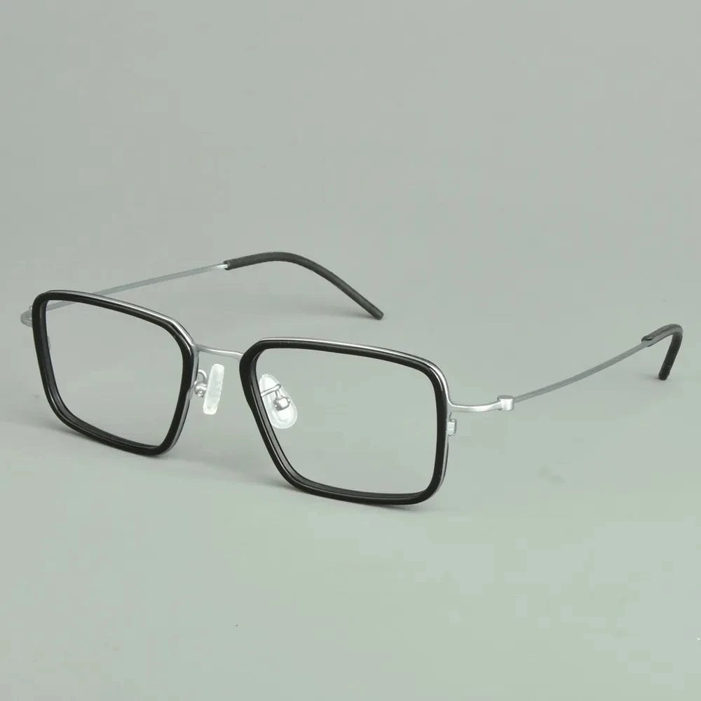 Aimee Unisex Full Rim Big Square Titanium Acetate Eyeglasses 942501 Full Rim Aimee Black-Silver