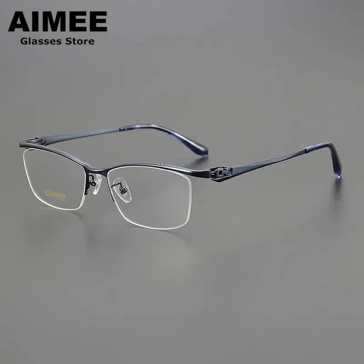Aimee Unisex Semi Rim Square Brow Line Titanium Eyeglasses 46110 Semi Rim Aimee Blue