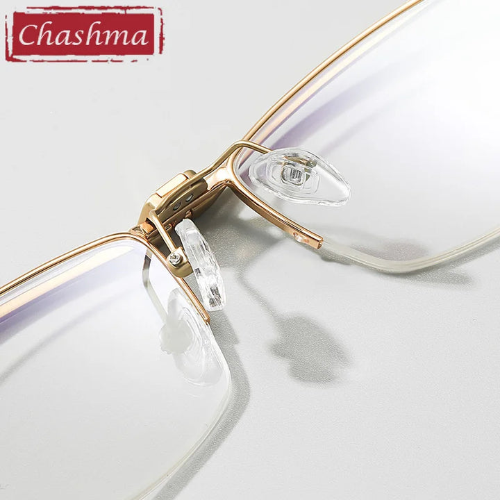 Chashma Ochki Men's Semi Rim Square Brow Line Titanium Eyeglasses 14489 Semi Rim Chashma Ochki