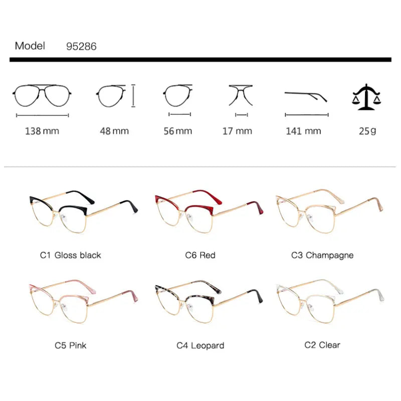 Handoer Women's Full Rim Square Cat Eye Tr 90 Alloy Eyeglasses 95286