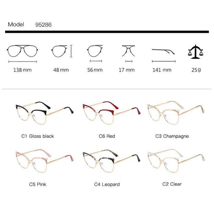 Handoer Women's Full Rim Square Cat Eye Tr 90 Alloy Eyeglasses 95286