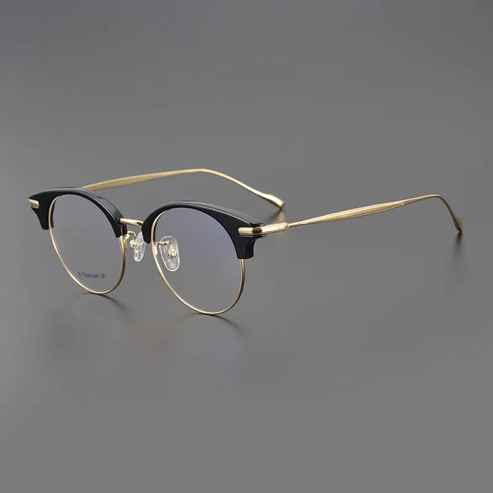 Black Mask Unisex Full Rim Round Titanium Acetate Eyeglasses 445120 Full Rim Black Mask