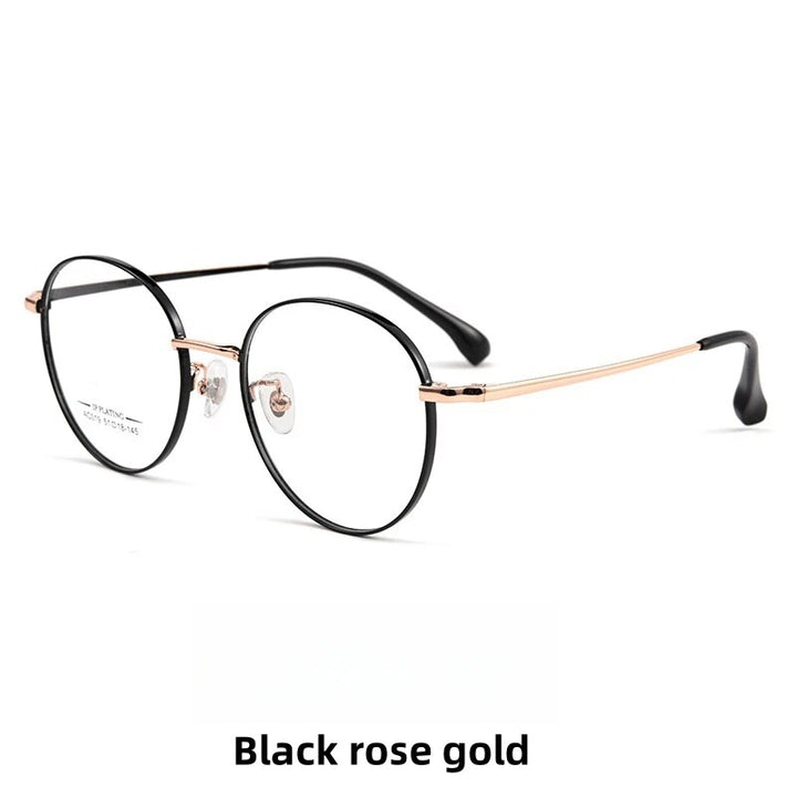 KatKani Unisex Full Rim Round Titanium Eyeglasses Ac019b Full Rim KatKani Eyeglasses Black rose gold  