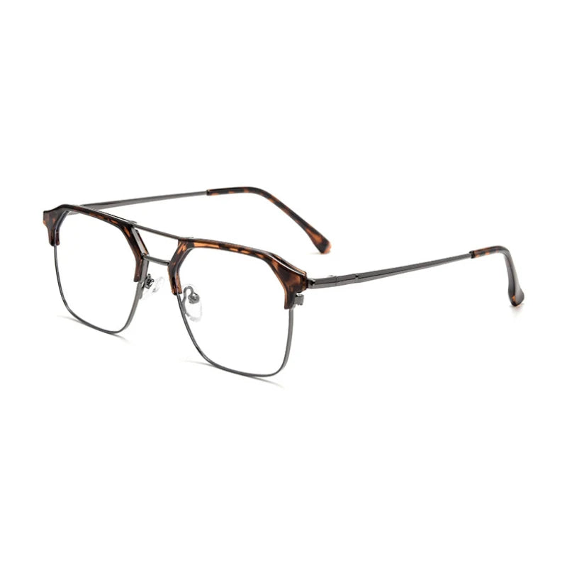 Hotochki Unisex Full Rim Square Double Bridge Tr 90 Alloy Eyeglasses 680874
