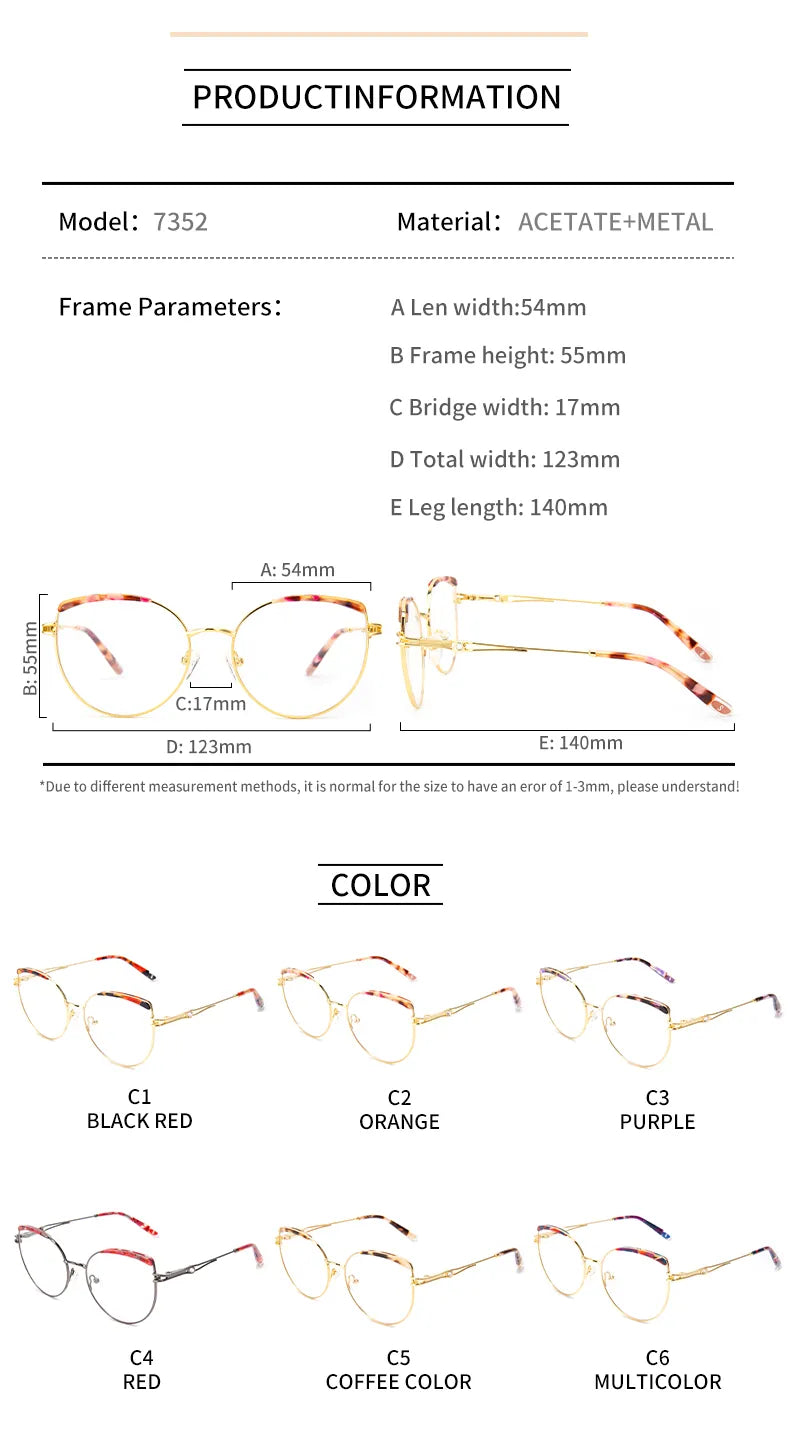 Vicky Women's Full Rim Round Cat Eye Stainless Steel Acetate Reading Glasses 7352 Reading Glasses Vicky
